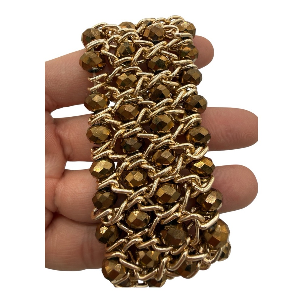 Gold Chainmaille Beaded Stretch Bracelet - Bronze Undertones - Picture 4 of 4